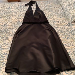 NWT White House Black Market size 12 satin halter midi gown w/lace & velvet.